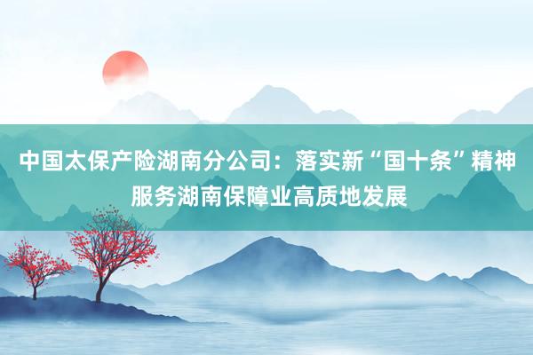 中国太保产险湖南分公司：落实新“国十条”精神 服务湖南保障业高质地发展